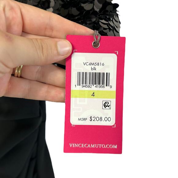 Vince Camuto Crepe Sequin Off Shoulder Dress NWT Women's Sz 4 Black Glam Bold - Picture 3 of 8